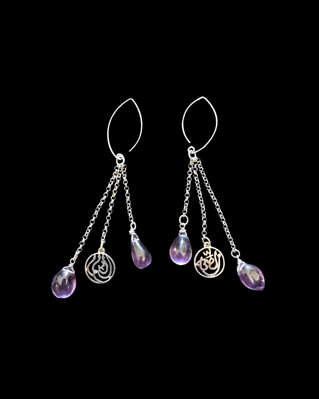 3-Salam Word Shower Earrings With Chains and Gemstones