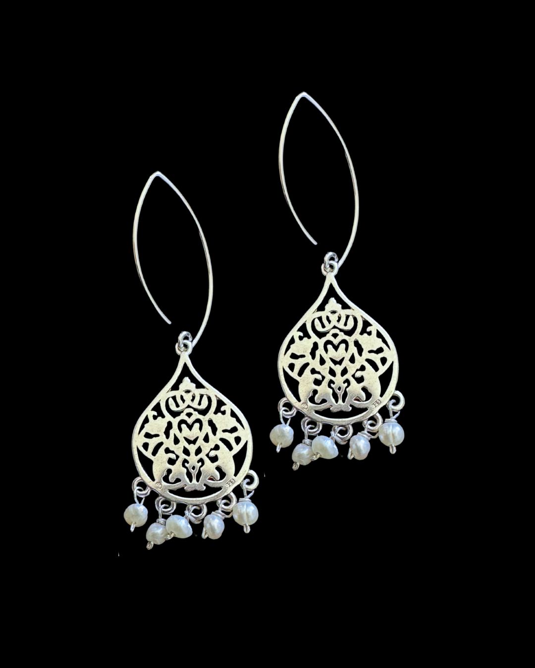 Small Arabesque Earrings with Small Oval Hook and Baby Pearls