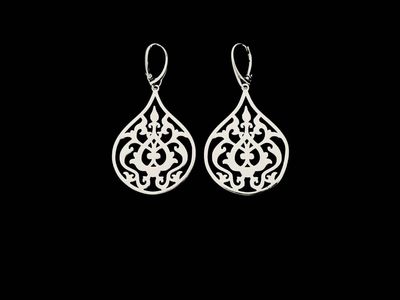 Large Silver Arabesque Earrings with French Clasp