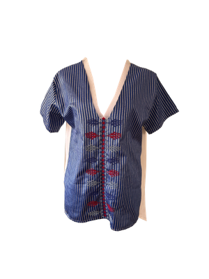 Hand Embroidered Saya Shirt in Blue