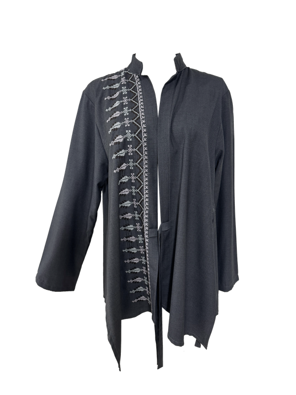 The Hand Embroidered Wrap Shirt in Grey With Front Embroidery