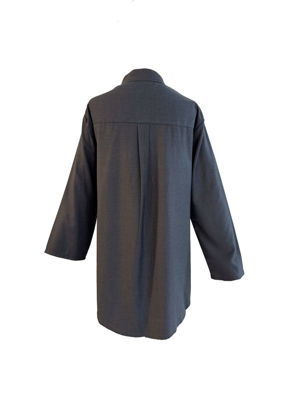 The Hand Embroidered Wrap Shirt in Grey With Front Embroidery