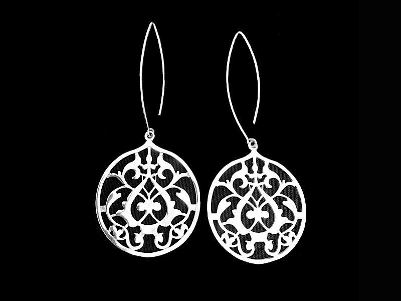 Round Floral Arabesque Earrings with Oval Hook