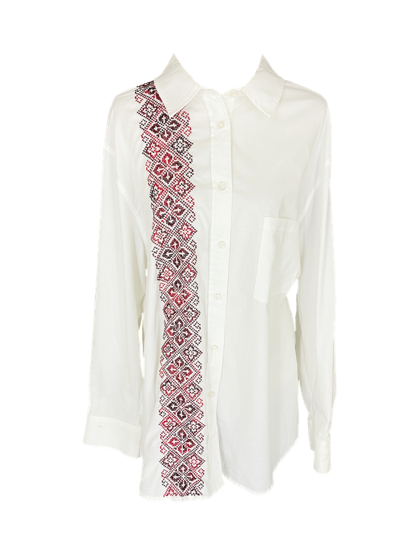 Oversized White Button Down Shirt With Embroidery