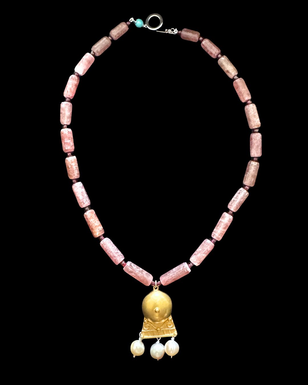 Gemstone Silver Wire Necklace With Roman Hammered Pendant