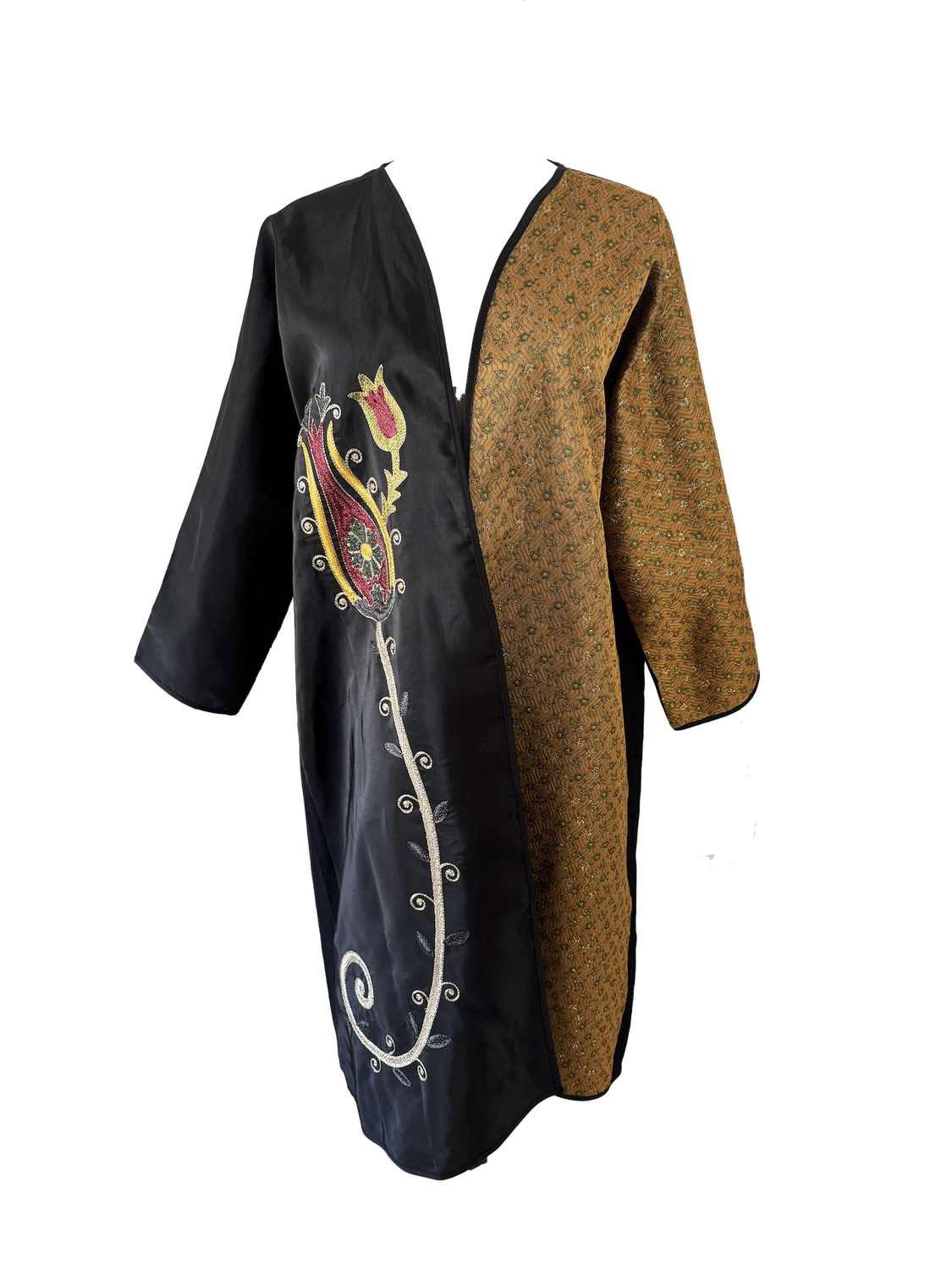 Indian Silk Abaya with Ottoman Tulip Embroidery