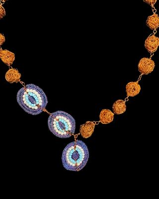 Copper bead necklace with Evil eye motif