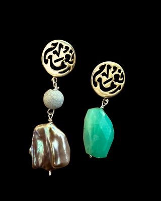 Gold Plated Asymmetric Nima Afia Earrings with Stone Drop