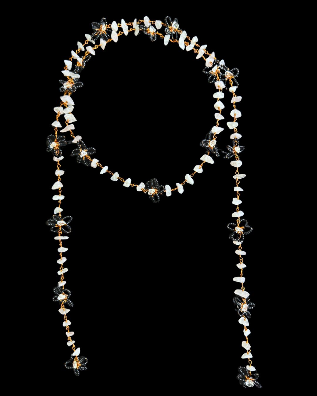 Copper Flower Tie Necklace, Colour: Black