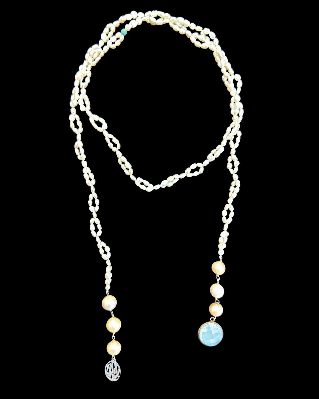 Pearl Tie Necklace with Salam Word