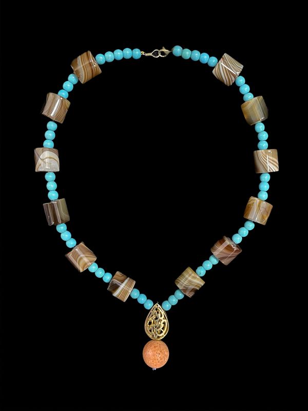 Gemstone Necklace with Gold Plated Almond Nima Afia Pendant