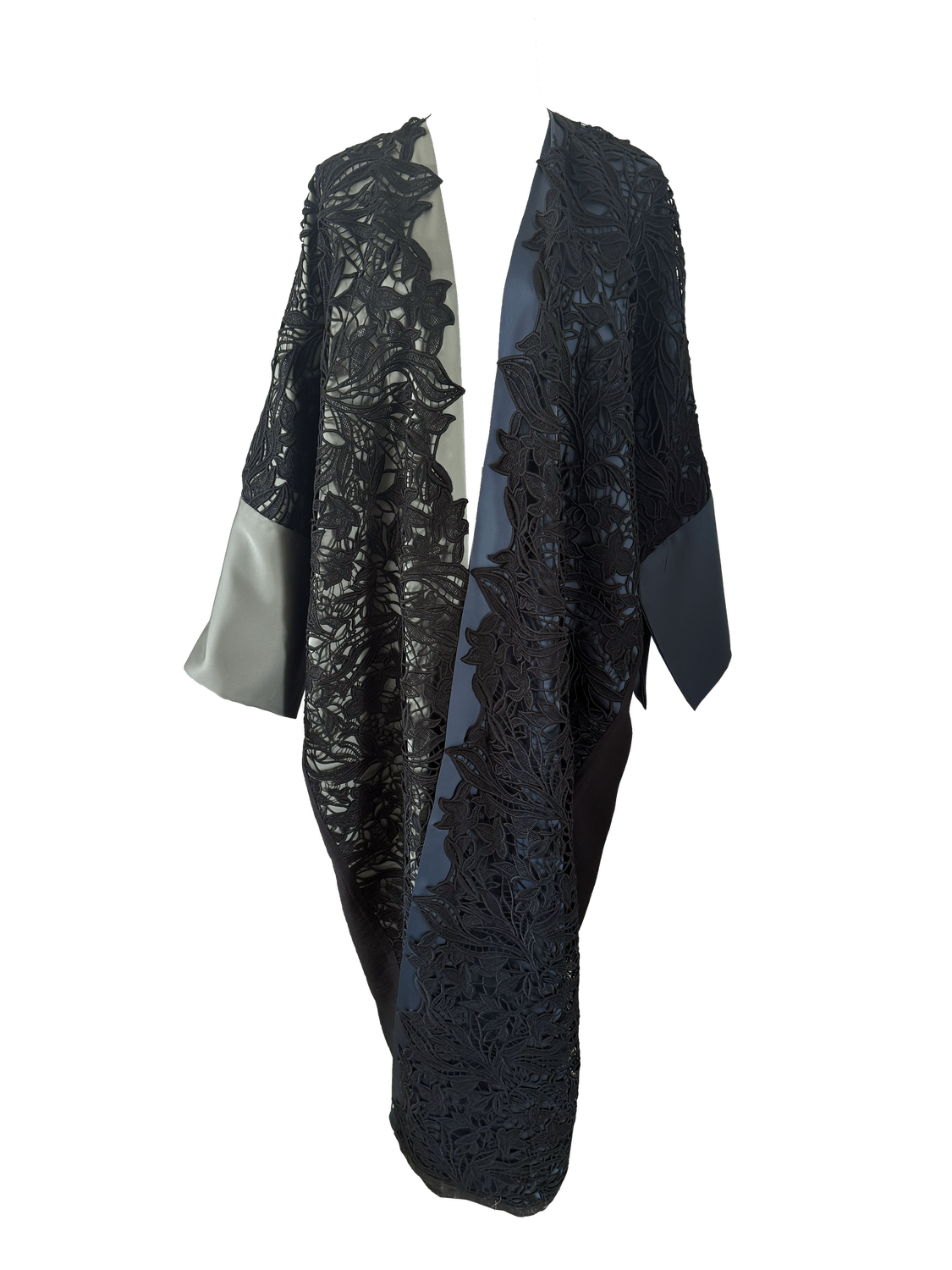 Black Two Tone Abaya with Lace Overlay