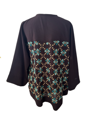 The Kimono Cut Jacket in Purple with Turquoise Hand Embroidery
