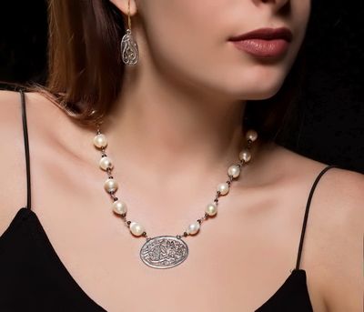 Oval Masha'Allah Silver with Pearls