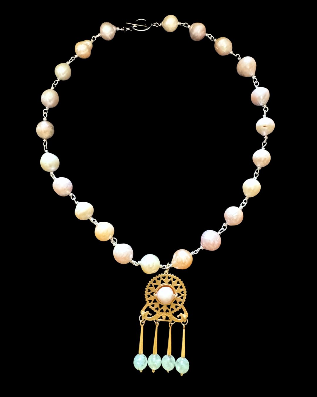 Byzantine Necklace With Pearls and Solid Tassels