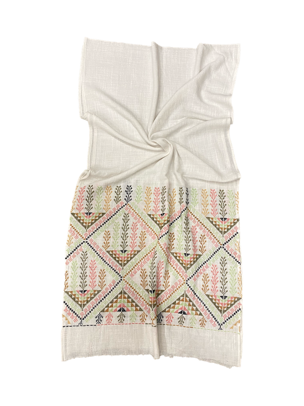 The Embroidered Scarf in Cream