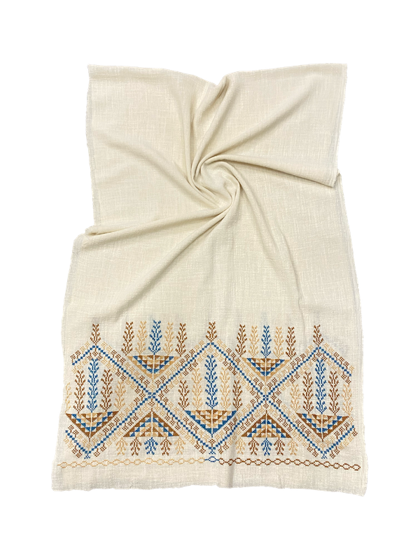 The Embroidered Scarf in Cream