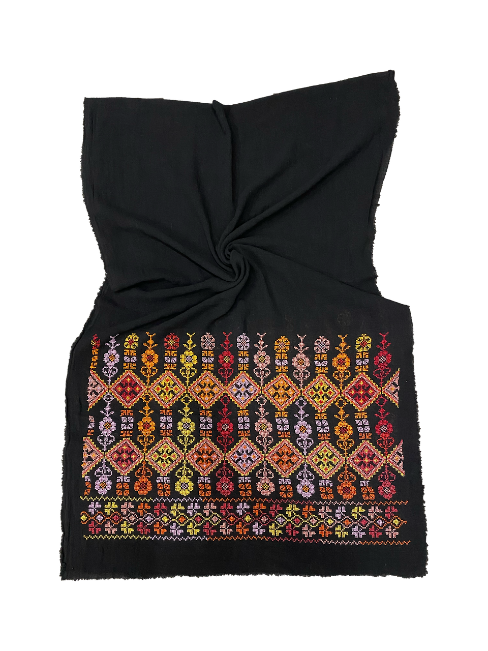 The Wide Embroidered Scarf in Black