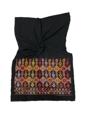 The Wide Embroidered Scarf in Black