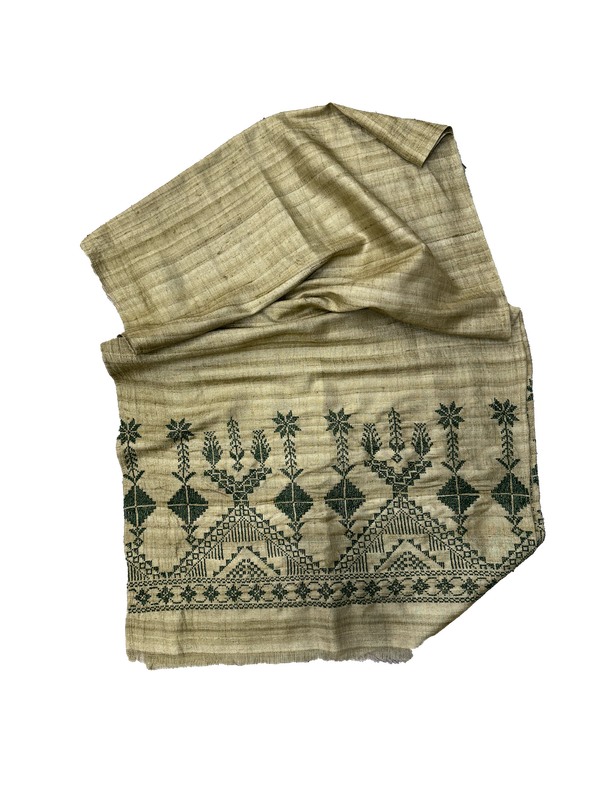 The Embroidered Scarf in Olive Green Thai Silk