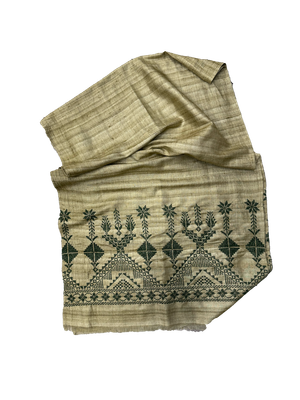 The Embroidered Scarf in Olive Green Thai Silk
