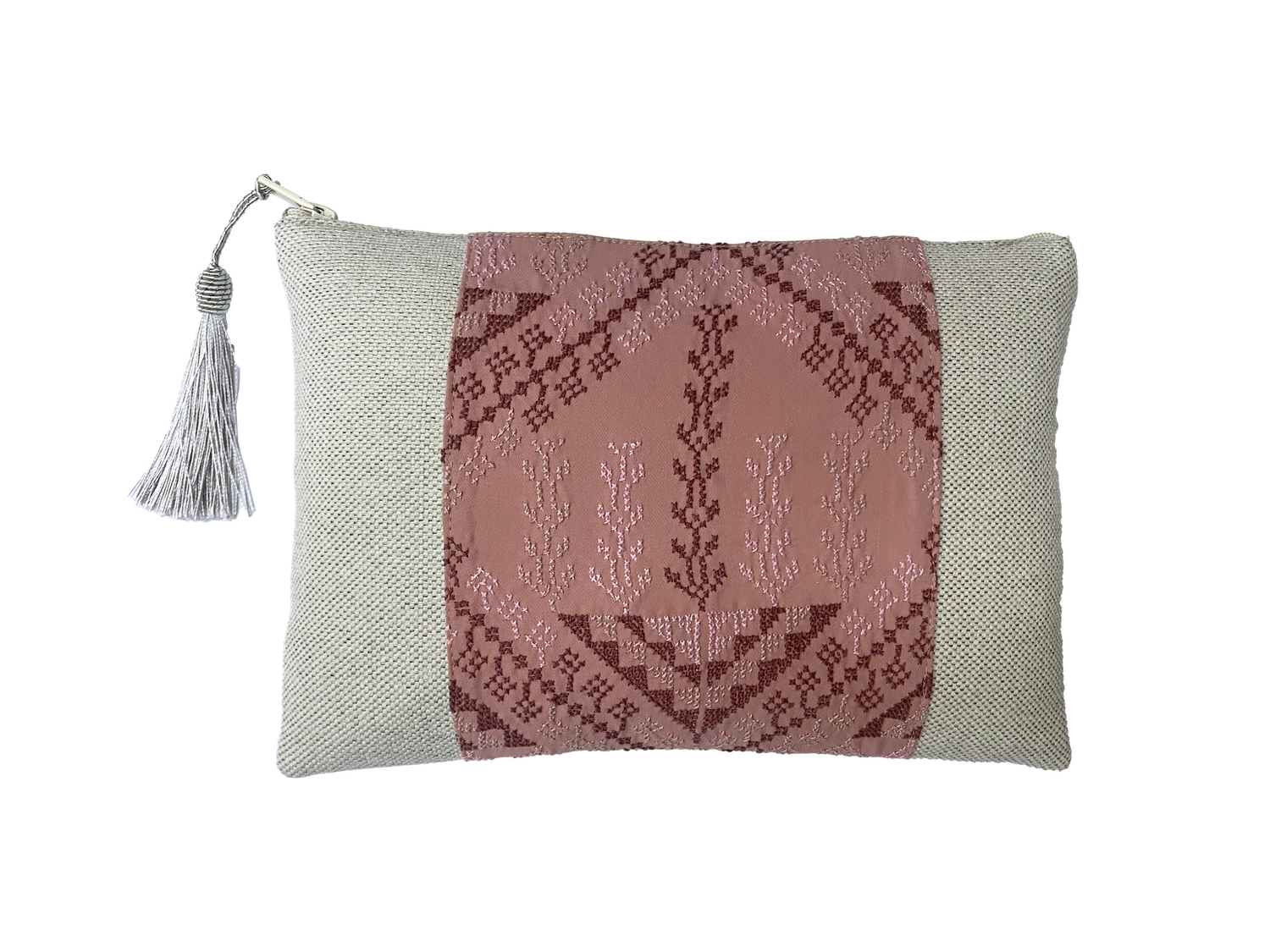 The Hand Embroidered Pouch (Large), Colour: Pink and Beige
