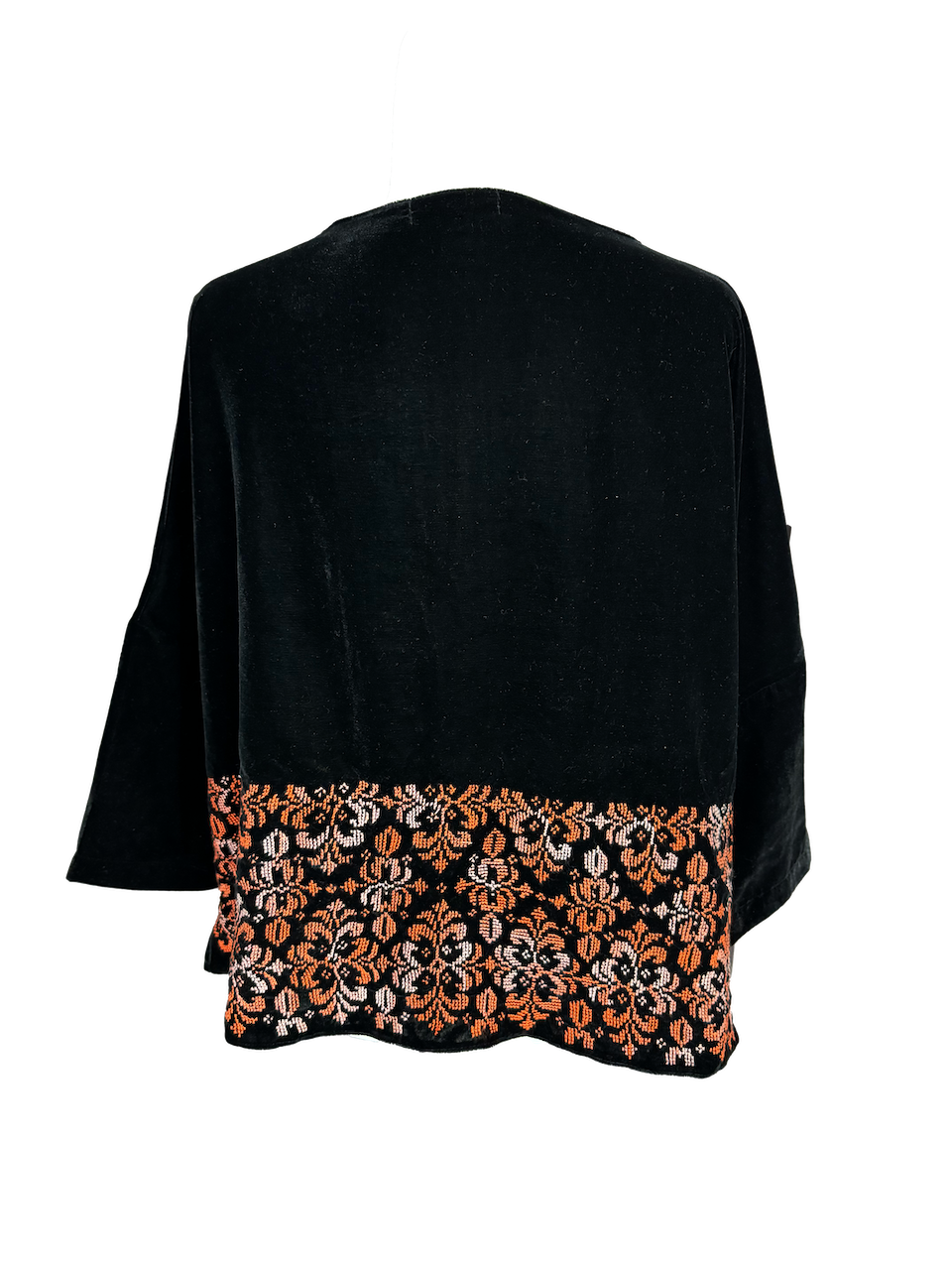The Velvet Boxy With Hand Embroidery in Black, Embroidery Style: Orange Embroidery