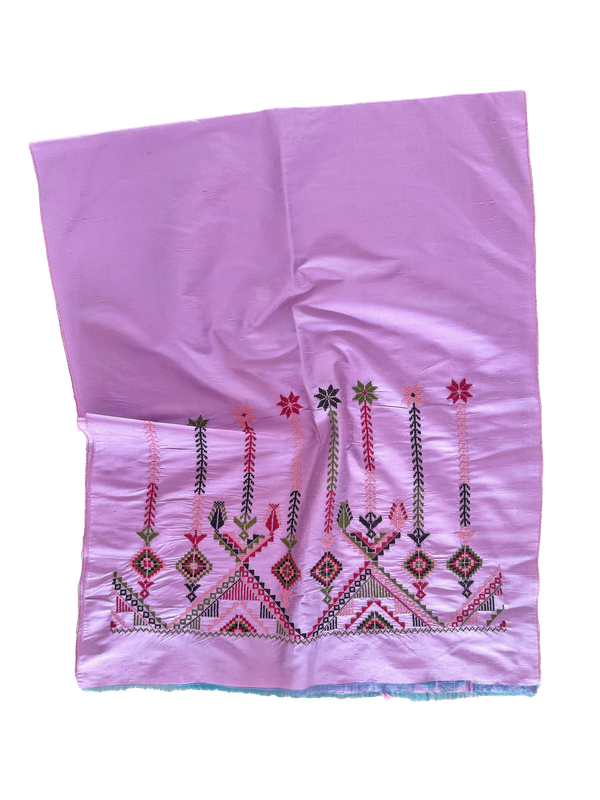 The Embroidered Double Width Thai Silk Scarf in Light Pink