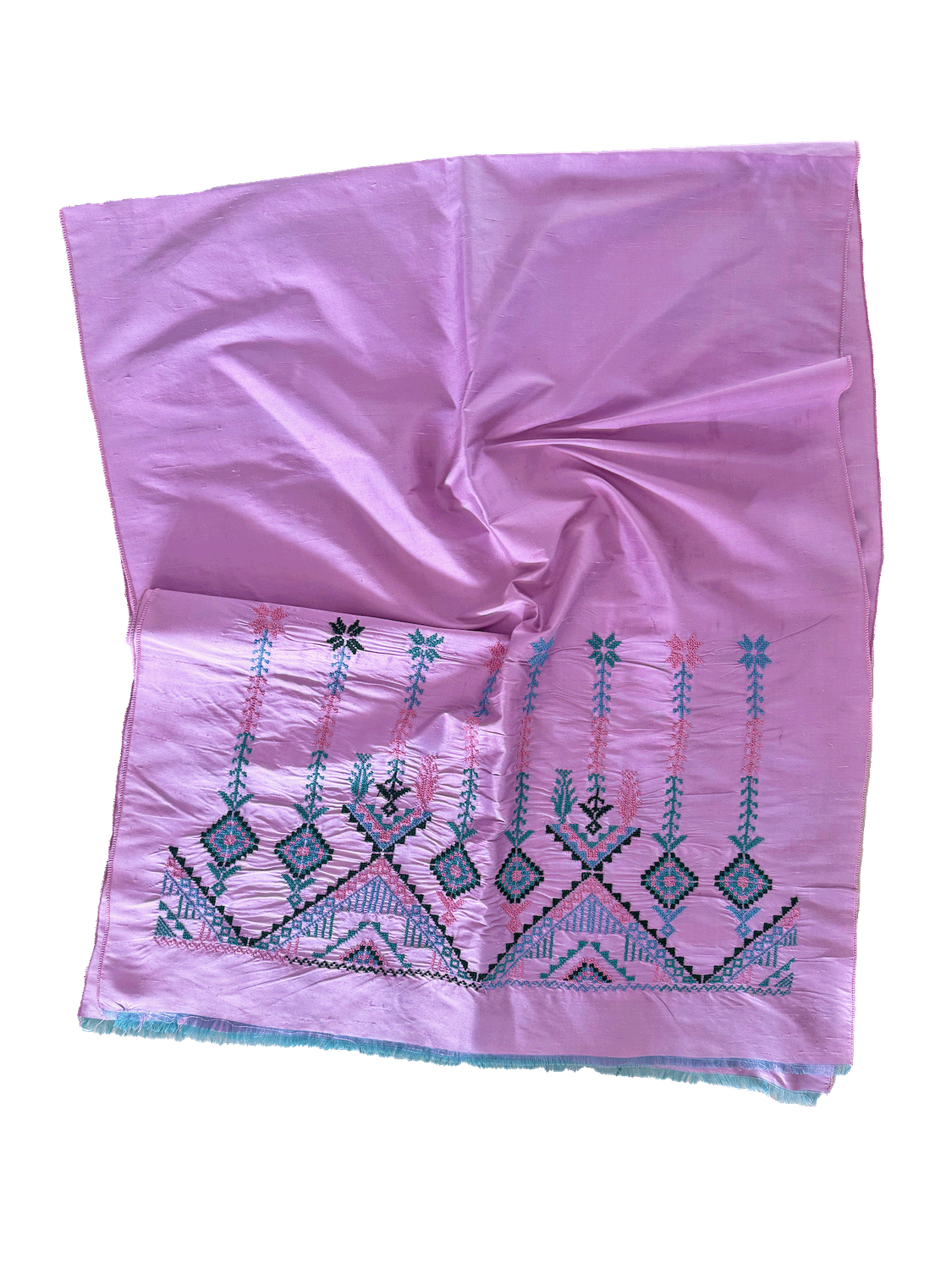 The Embroidered Double Width Thai Silk Scarf in Light Pink