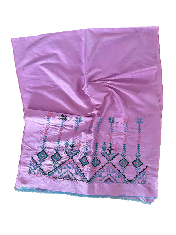 The Embroidered Double Width Thai Silk Scarf in Light Pink