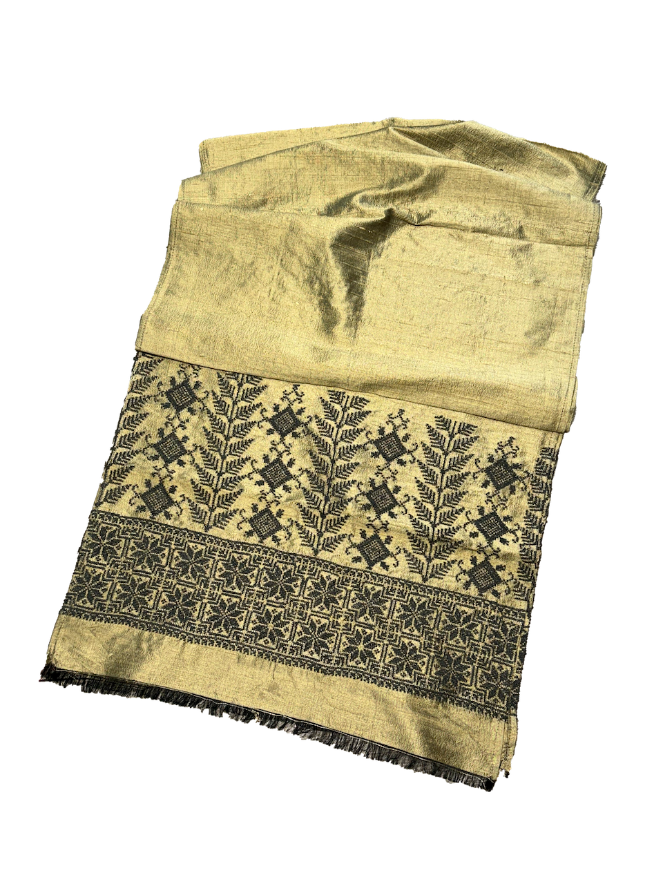 The Embroidered Double Width Thai Silk Scarf in Gold