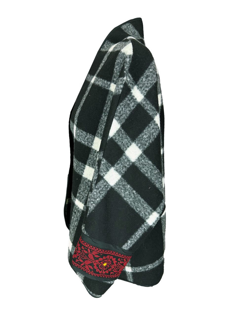 The Round Jacket in Black and White, Embroidery Style: Red