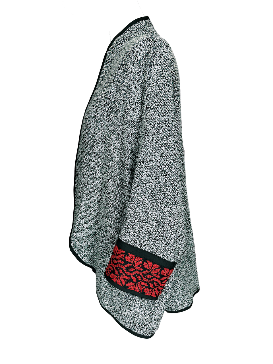 The Round Jacket in Dark Heather Grey, Embroidery Style: Red