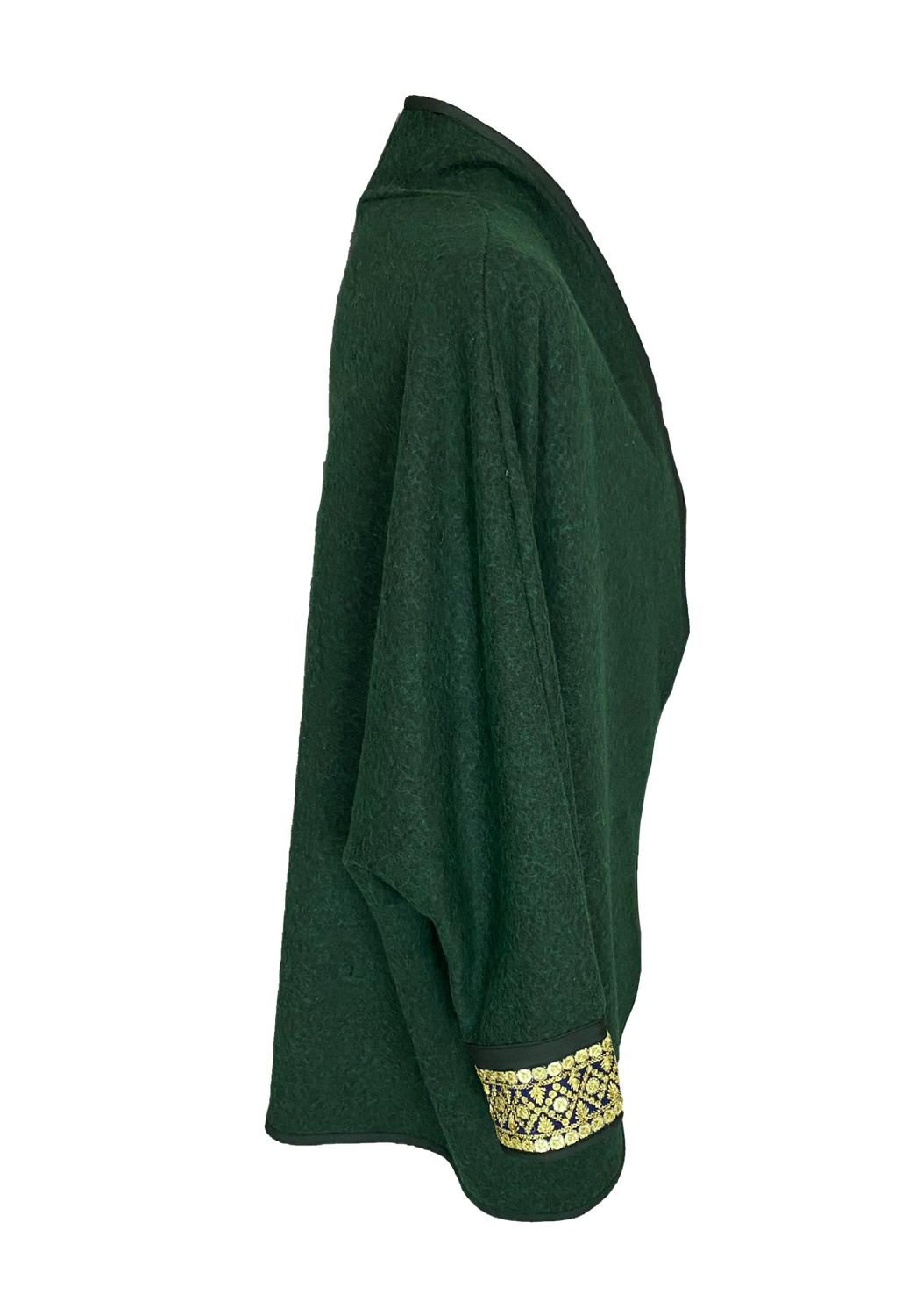 The Round Jacket in Green, Embroidery Style: Gold