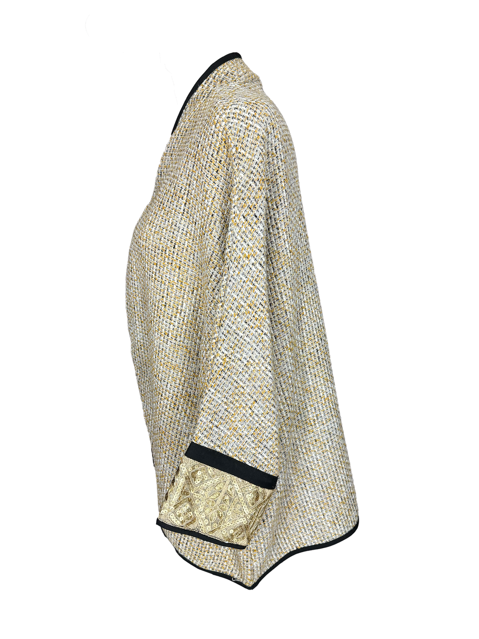 The Round Jacket in Beige Tweed, Embroidery Style: Gold