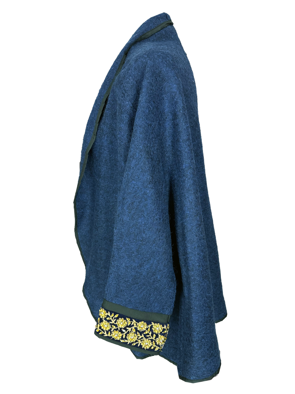 The Round Jacket in Navy Blue, Embroidery Style: Gold