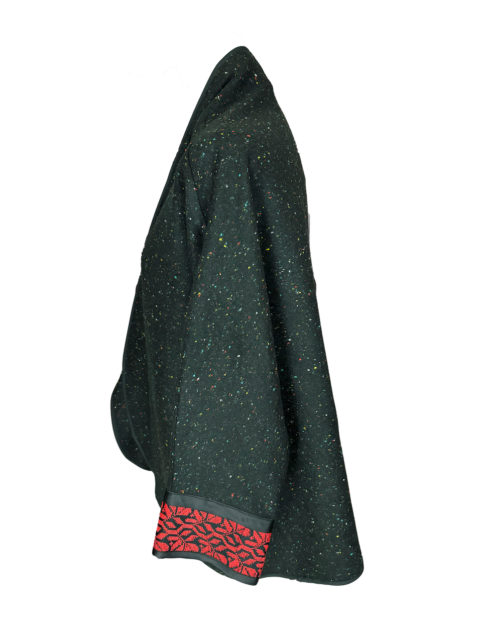 The Round Jacket in Black Polkadot, Embroidery Style: Red