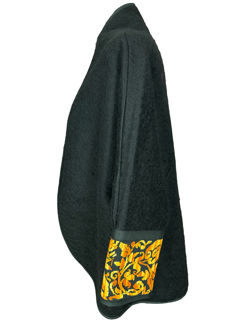 The Round Jacket in Textured Black, Embroidery Style: Orange