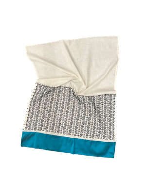 The Embroidered Scarf in White With Thai Silk Trim