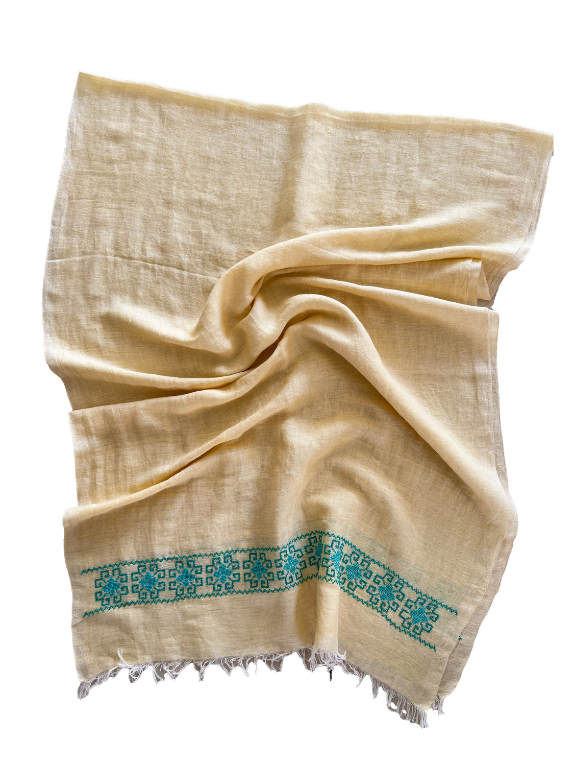 The Embroidered Egyptian Cotton Scarf in Yellow