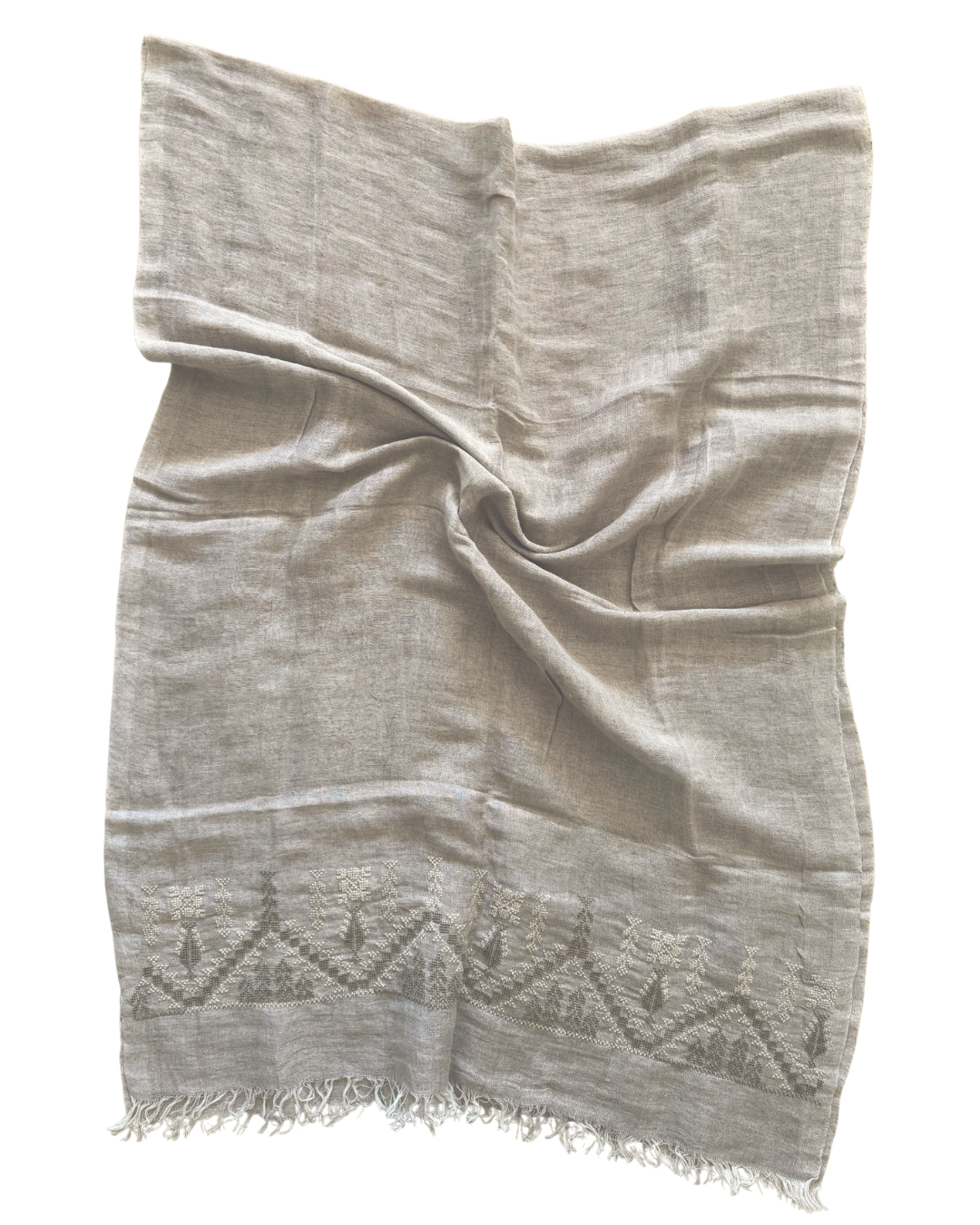 The Embroidered Egyptian Cotton Scarf in Beige