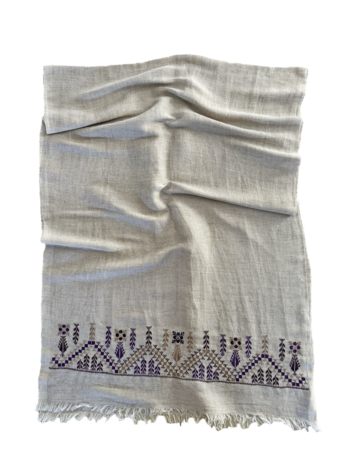The Embroidered Egyptian Cotton Scarf in Beige