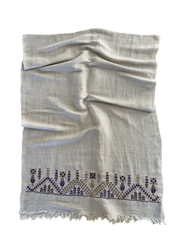 The Embroidered Egyptian Cotton Scarf in Beige