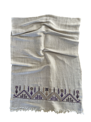 The Embroidered Egyptian Cotton Scarf in Beige