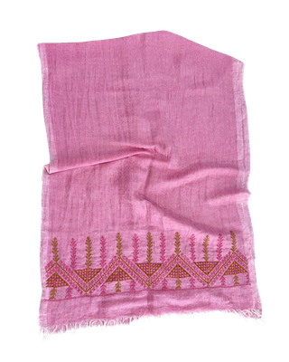 The Embroidered Egyptian Cotton Scarf in Pink