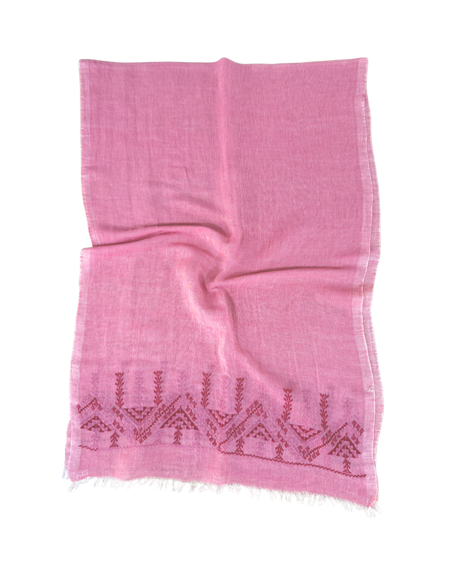 The Embroidered Egyptian Cotton Scarf in Pink
