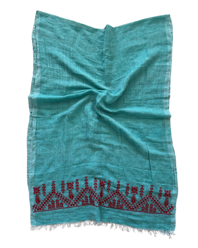 The Embroidered Egyptian Cotton Scarf in Turquoise