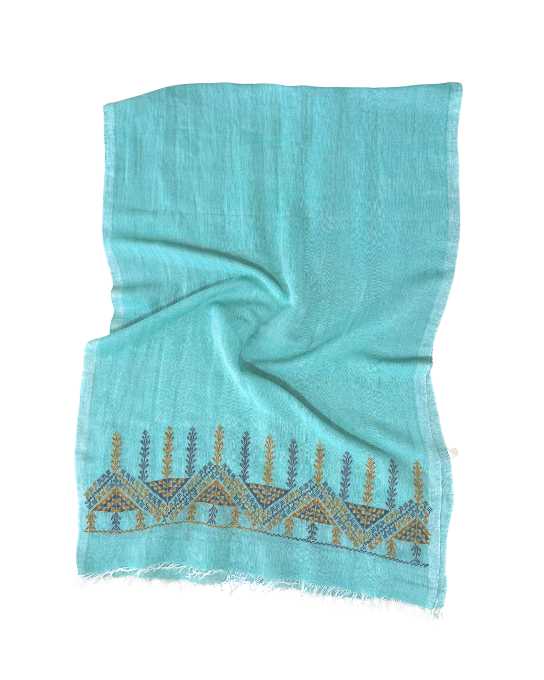 The Embroidered Egyptian Cotton Scarf in Turquoise