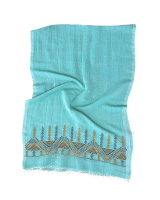 The Embroidered Egyptian Cotton Scarf in Turquoise