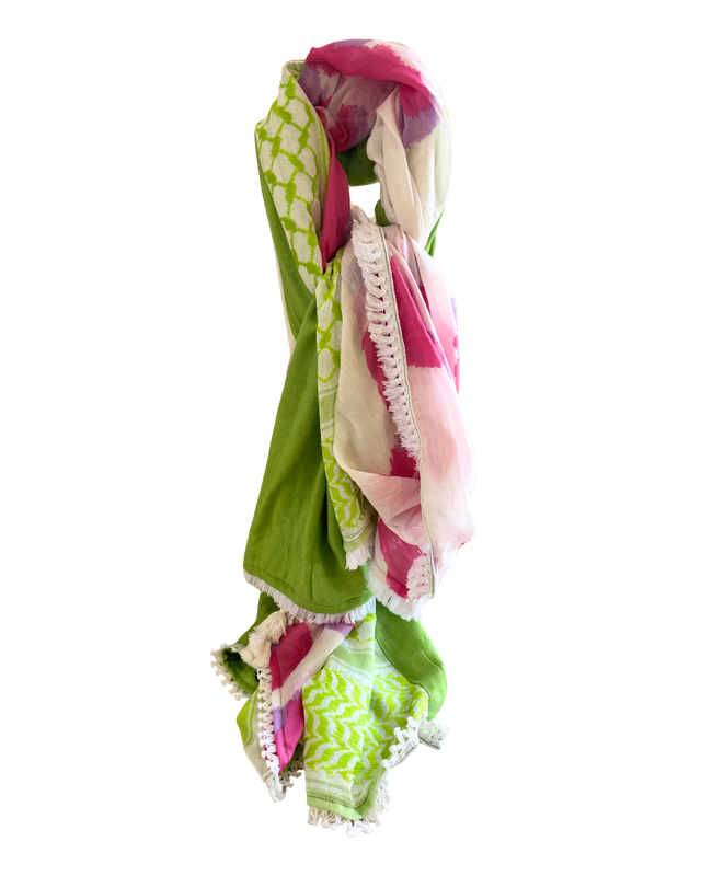 Hatta and Two Fabric Scarf in Neon Pink and Green